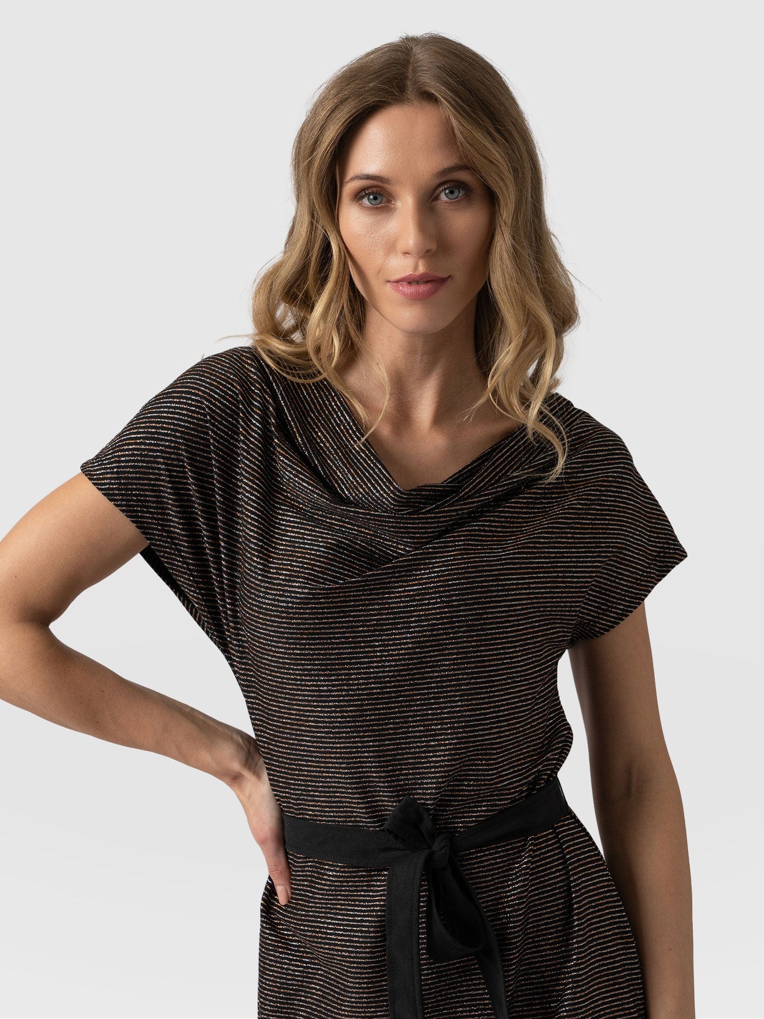 Cowl Neck Dress Metallic Stripe - Women's Dresses | Saint + Sofia® EU